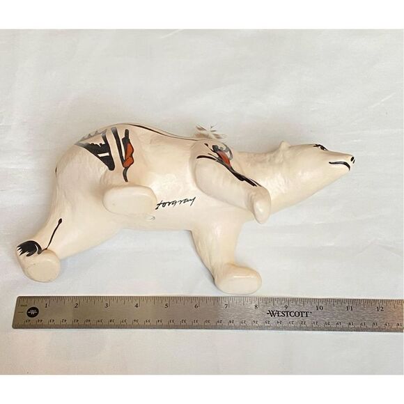 Native American Pottery Bear Sculpture Handmade Painted -Signed 11'' U1771 - Picture 11 of 11